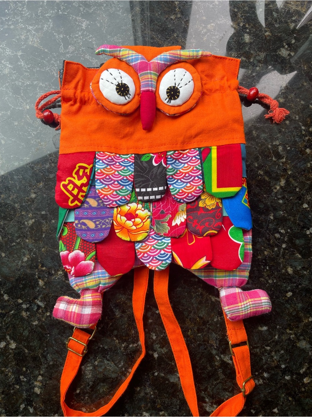 Colorful Orange Owl Kids Drawstring patchwork mini Backpack